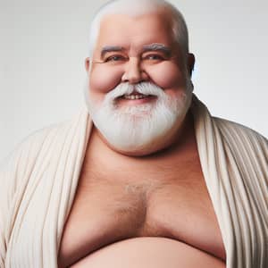Cheerful Overweight Elderly Gentleman with White Goatee and Pot Belly