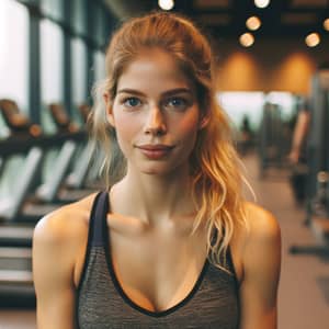 Blonde Caucasian Woman Working Out at Fitness Gym