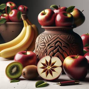 Red Apples and Clay Vase Display - Vibrant Fruits on Table