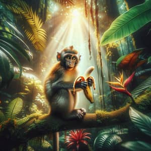 Vibrant Monkey in Tropical Jungle with Banana | Exotic Wildlife