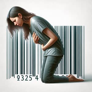 Woman Feeling Sick Next to Barcode - Realistic Art Style