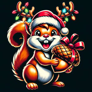 Festive Squirrel with Golden Acorn - Holiday T-shirt Design