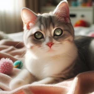 Domestic Short-Haired Cat - Grey & White with Green Eyes
