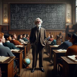 Genius Physicist Scholar Teaching Diverse Students in Vintage Lecture Hall