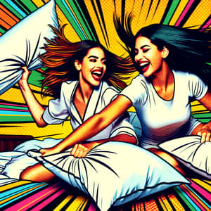 Playful Pillow Fight | Vibrant Pop Art Inspired Image