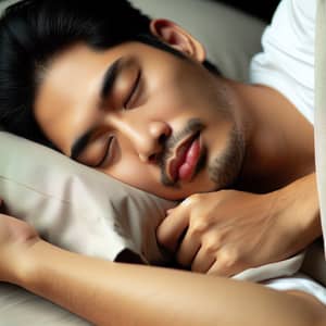 Peaceful Sleep: South Asian Man Resting Comfortably on Bed