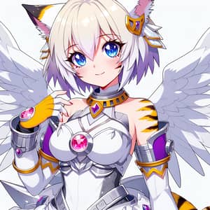White and Purple Feline Anthro Character | Anime Digimon Style