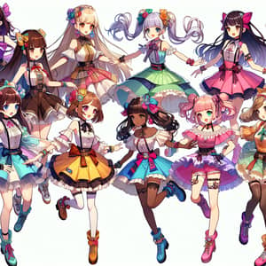 Anime-Style Female Characters in Colorful Costumes | Diverse Designs