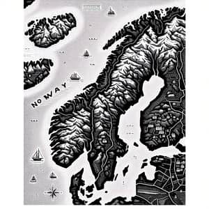 Black and White Map Illustration of Tromsø and Uløya, Norway