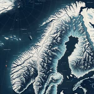 Satellite-Style Map Illustration of Northern Norway