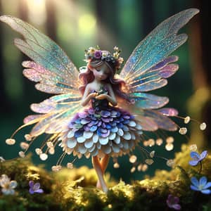 Enchanting Fairy Beauty - Ethereal Wings and Flower Petal Dress