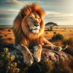 Majestic Lion on Savanna Rock | African Wildlife Habitat