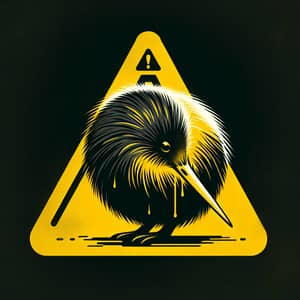 Warning Sign Style Kiwi Digital Painting in Black and Yellow