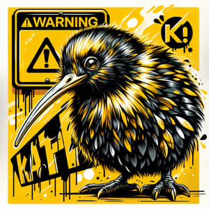 Radiant Kiwi Bird Digital Painting | Street Mural Art Design