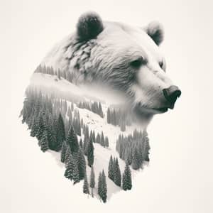 Surreal Bear Portrait Double Exposure in Snowy Landscape