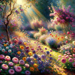 Vibrant Flower Garden, Impressionist Masterpiece