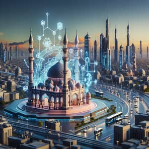 Techno-Islamic Fusion Mosque in Modern Cityscape
