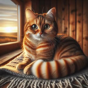 Beautiful Orange Tabby Cat Sitting in Cozy Cabin
