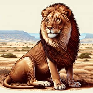 Majestic Adult Lion in African Plains | Wildlife Art