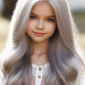 Beautiful 12-Year-Old Girl with Long Silver Hair