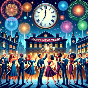 Grand New Year's Celebration with Clock Striking Midnight