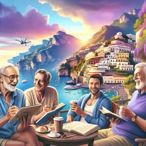 Diverse Men Enjoying Day on Amalfi Coast