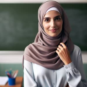 Middle-Eastern Female Teacher in Hijab Inside Classroom