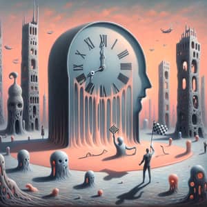 Surrealistic Clock Oil Painting | Confrontation Scene