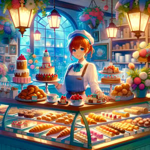 Anime-Inspired Café Scene with Delicious Pastries and Friendly Service
