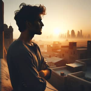 Middle-Eastern Man on Rooftop - Serene Horizon View