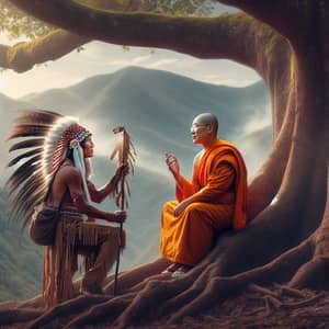 Buddhist Monk and Native American in Deep Conversation