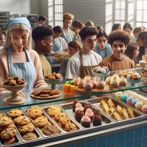 Lively School Canteen: Diverse Students & Homemade Treats