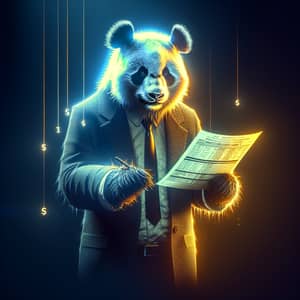 Hyperrealistic Panda Accountant: Bright Neon Contours | Dark Shot