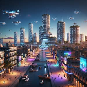 Futuristic Havana 2050: Advanced Transportation and Eco-friendly Skyscrapers