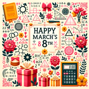 Festive Women's Day Math Image with Geometric Shapes and Flowers