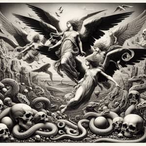 Post-Victorian Fantasy Engraving: Angels, Skulls, and Snakes