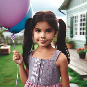 Hispanic Girl in Purple Dress with Balloon | Youthful Enthusiasm