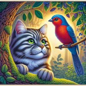 Enchanting Harmony of Nature: Cat & Bird in Peaceful Coexistence