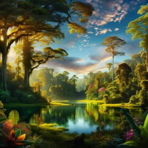 Tranquil Forest and Lake Nature Scene