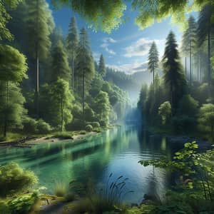 Tranquil Forest and Lake Scene | Realistic Nature Art