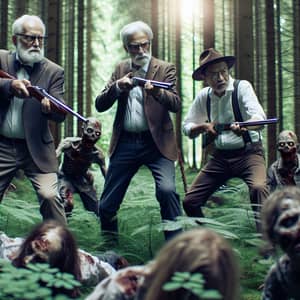 Epic Battle: Grandfathers vs Zombies in Dense Forest