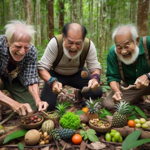 Elderly Men's Food Contest in Dense Forest