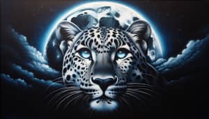 Majestic Leopards Under Moonlight | Artwork in Grey & Blue