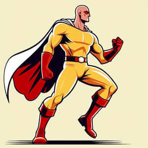 Muscular Bald Superhero in Yellow Bodysuit - Dynamic Pose