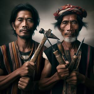 Ivatan Men Holding Broken Tools | Traditional Attire
