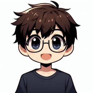 Cheerful Anime Boy Character in Dark Blue T-shirt | Chipi
