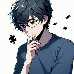 Anime Boy Chipi Character with Dark Blue Tshirt and Glasses