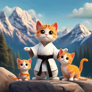 Karate Cat with Black Belt in Mountains | Kittens with Belts