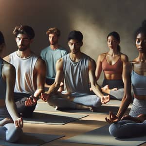 Tranquil Yoga Class: Diverse Students Meditating in Various Poses