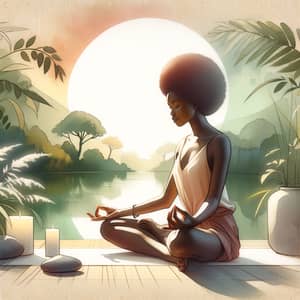 Tranquil African Woman in Nature | Holistic Wellness Art